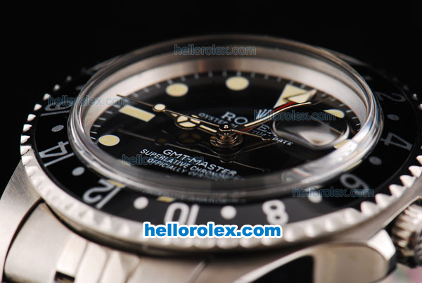 Rolex GMT Master Oyster Perpetual Automatic Movement ETA Case with Black Bezel-Yellow Markers and Black Dial - Click Image to Close